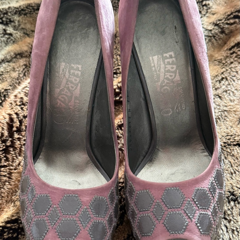 Ferragamo suede peep toe heels